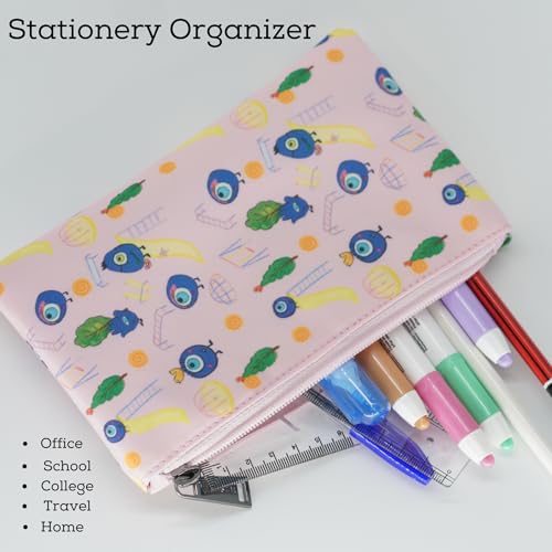 Image of VISMIINTREND Evil Eye Flat Pouch - Printed Pink Design for Accessories and Stationery, School | College | Office | Travel | Gift