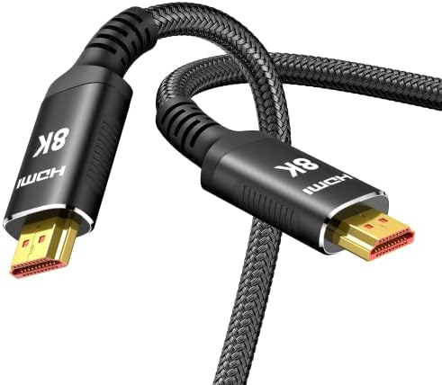 Snowkids 8K HDMI Cable 2.1 Long 15FT/5M, Ultra 48Gbps High Speed 8K60 4K120 144Hz Braided Black HDMI Cord eARC HDR10 HDCP 2.2&2.3 Compatible with Roku TV/PS5/HDTV