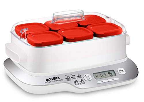 Foto von Seb YG660100 Joghurtbereiter, 6 rote Töpfe, Joghurt, 5 automatische Programme, Milchdesserts, weiße Käse und weiche Desserts, 140 ml, 100% BPA-frei, alle Informationen auf Französisch