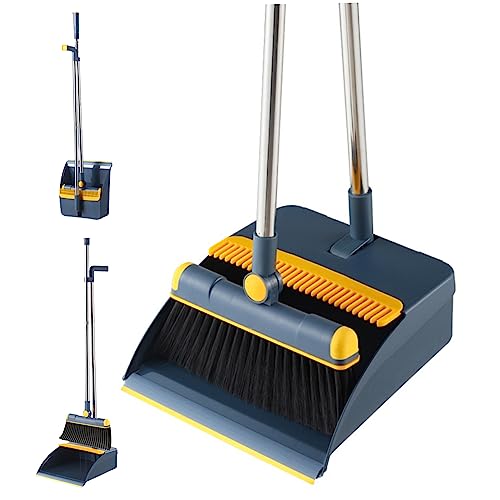 Broom and Dustpan Set Foldable Long Handle Dustpan with Comb Teeth and 180° Swivel Brush Sets Upright Storage for Household Cleaning Broom Long Handled Dustpan and Brush Set Dust Pan Brushes Set