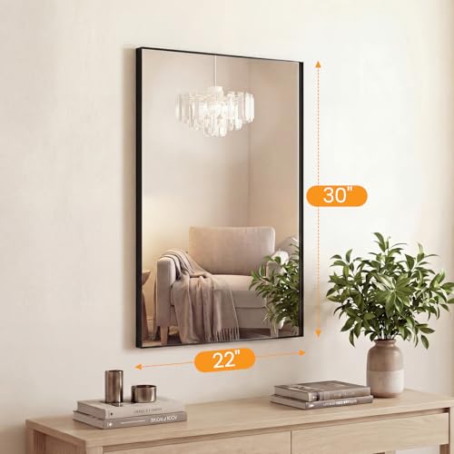 Image of NEWBULIG 22 inchx30 inch Wall Mirror, Bathroom Mirrors for Over Sink, Black|Matte Metal Framed Vanity Mirror with Tempered Glass, Entryway, Living Room, Bathroom