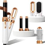 5 in 1 Hair Styler & Air Styler, Hair Dryer Brush, Hot Air Brush, Hair Brush Set with Detachable Curling Wand, Hair Curlers, Straightener Brush for Volumising & Styling for Women (A - Gold & White)