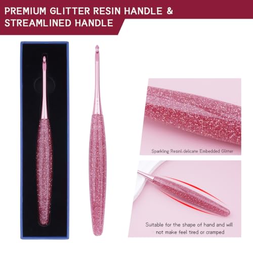 Image of Weabetfu Inline Crochet Hooks Size 10.5(7mm) with Glitter Resin Grips | 7-Inch Extra Long Crochet Hook,Ergonomic Streamline Handle for Beginners,Ideal for Crocheting Blankets,Shawls,Hat /Easy to Use