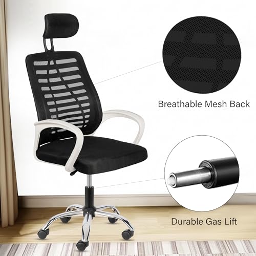 Image of Casa Copenhagen,Mesh Office Desk,Rocking, Ergonomic Computer Chair Adjustable High with Headrest and Comfortable Armrest Swivel Chair - Black & White Handle
