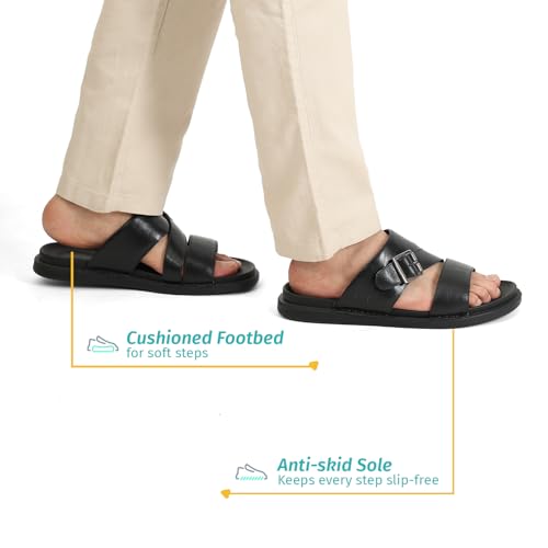 Image of YOHO Leather Sandal for Men | Stylish Slip-On Slides with Cushioned Footbed | Flexible & Durable All-Day Comfort