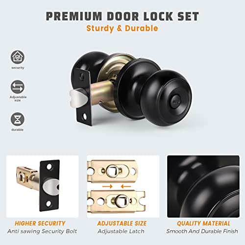 KNOBWELL 6 Pack Privacy Door Knob for Bathroom or Bedroom Door Knobs, Round Interior Door Knobs, Indoor Door Knob, Keyless Black Door Knob with Lock, Door Handle Lock for Interior Doors, Matte Black by KNOBWELL - Used condition - Image 4