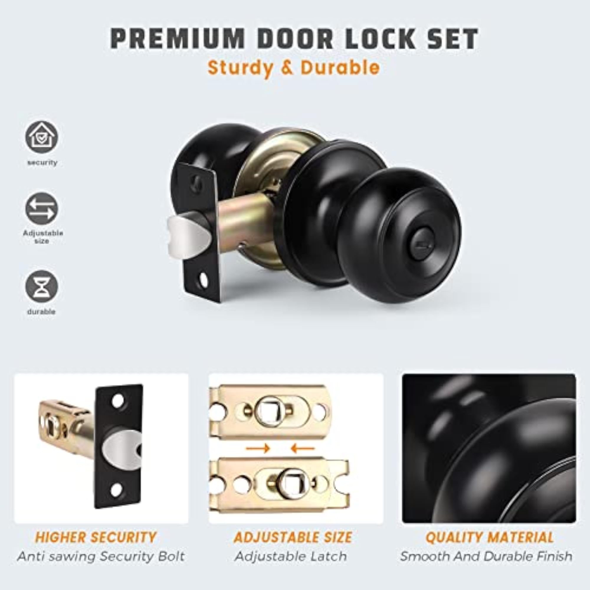 3 Pack Antique Style Door Knobs, Privacy Function