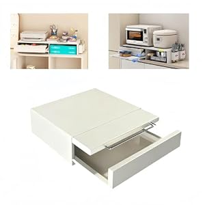 家電下収納 延長されたデザイン レンジ下収納 スライドテーブル キッチン 引き出し レンジ台 伸縮スライドボックス ラック キッチン 大容量 (ホワイト,37*45*13.5 cm)