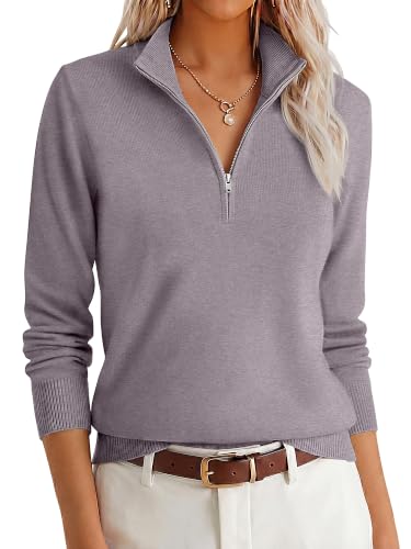 ANRABESS Womens Quarter Zip Fall Lightweight Sweaters,Nutmeg,S