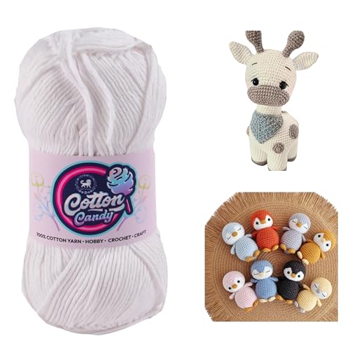 Image of NESTNHAVEN Cotton Candy 100% Cotton Yarn - (100g, 185 Meters) - Luxury Yarn for Crochet, Amigurumi, Embroidery, Toys, Garments, Flowers and Hobby, Projects. (White) | (500 Gm)