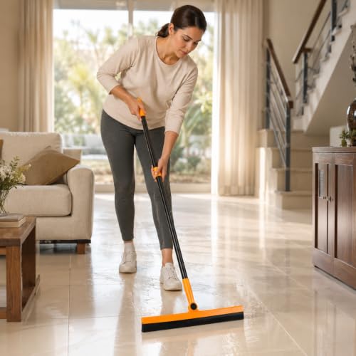 Image of Zureni Floor Squeegee Wiper with Telescopic Handle Angular 180 Rotatable Movement Metal Rod for Home Bathroom Kitchen Wiping & Cleaning (Random Color, Zize- 110.5X 40x 4cm)