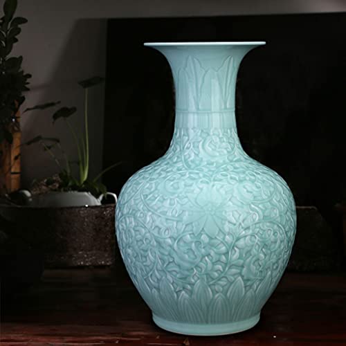 Vase en céramique céladon chinois, vase décoratif rétro pour salon et maison