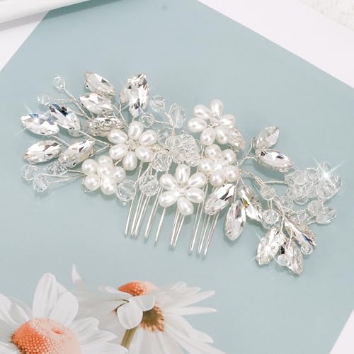 Exacoo Pente de cabelo prateado para casamento, acessórios de cabelo para mulheres, casamento, noiva
