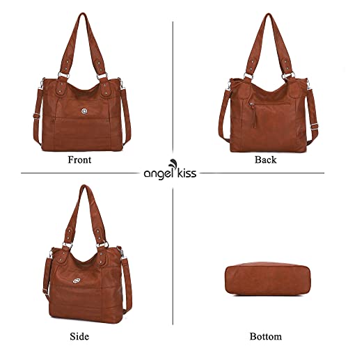 Image of Angel Kiss Hobo Shoulder Purses for Women Large Soft Washed PU Leather Stripe Crossbody Handbags