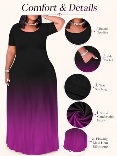 Image of PinkPatty Women's Plus Size Maxi Dresses Short Sleeve Sundress Summer T-Shirt Beach Long Dress with Pockets