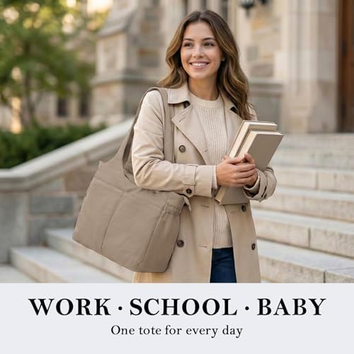 Mominside Diaper Bag Tote - Tote Diaper Bag Baby Bag with Insulated Pockets, Changing Pad, 23L Travel Diaper Bag Hospital Bag for Labor and Delivery for Mom, Work & Weekend Trips，Brown — view 7