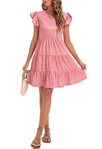 Image of Lyrur Sundresses for Women Wedding Guest Cute Ruffle Sleeve Mini Tiered Babydoll Casual Beach Black Summer Dresses