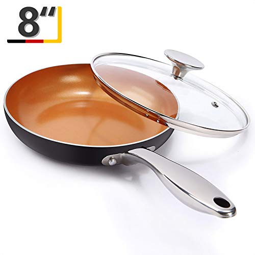 MICHELANGELO 8 Inch Frying Pan with Lid, Nonstick Small Frying Pan with Ceramic
