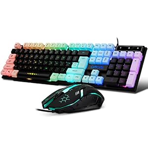 CHONCHOW Gaming Keyboard and Mouse Combo,USB Wired 104-Keys Full Size Light Up Keyboard Mic 3600DPI Rainbow Backlit Mechanical Feeling Compatible with PC Xbox Mac OS Game and Work
