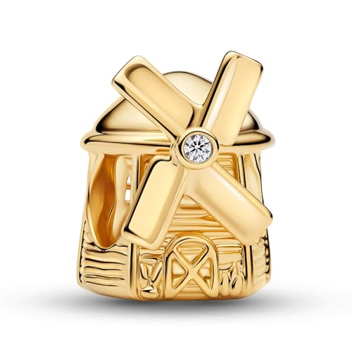 PANDORA Moments 764631C01 - Colgante de molino de viento con aleación de metal chapado en oro de 14 quilates y cristal artificial, compatible con Moments