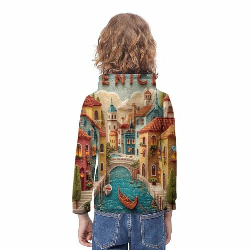 Sweat à capuche enfant motif Venise 3D pour garçon fille 10-12 ans