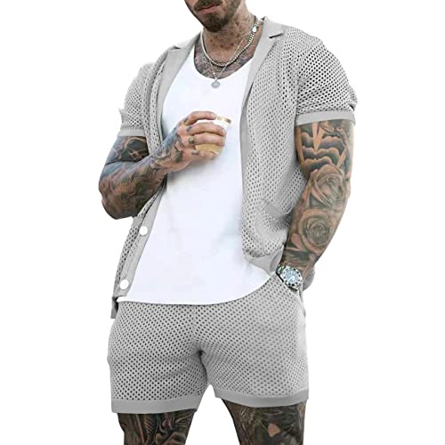 Tops à Revers en Maille pour Hommes Vetement Deux Pieces Casual XXL
