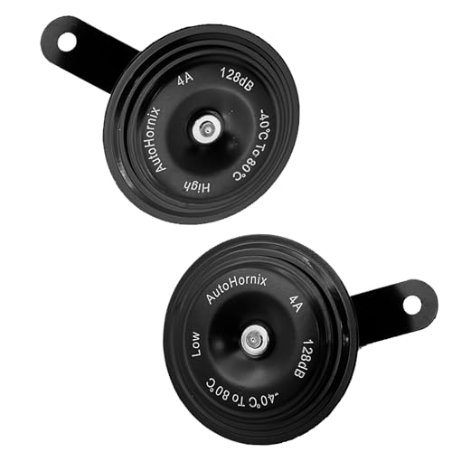 AutoHornix 1 Pair Black High & Low Universal 12V 4A 90MM Disc Horn Compatible with SUVs Bike Boat Motorcycles Off-Road ATVs Car Trucks Waterproof horn