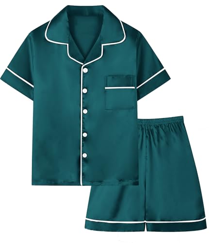 Boys & Mens Silk Pajamas Button Down Sleepwear Satin Nightwear 2 Pcs Pj Set