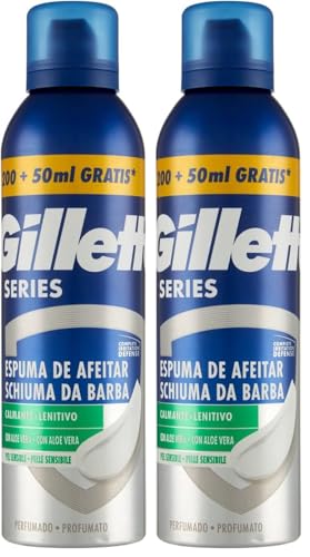 Gillette Series la Schiuma da Barba Lenitiva con Aloe Vera, per Pelli Sensibili, Protezione Completa Contro le Irritazioni, Aiuta a Proteggere Contro Ferite, Bruciore, Irritazioni e Tensioni, 250 ml