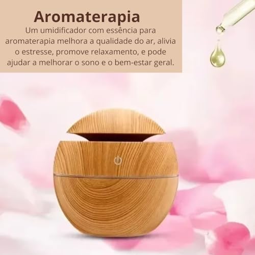 Umidificador Madeira Ultrassônico Difusor Aromaterapia Aromatizador Purificador USB Led Design Elega