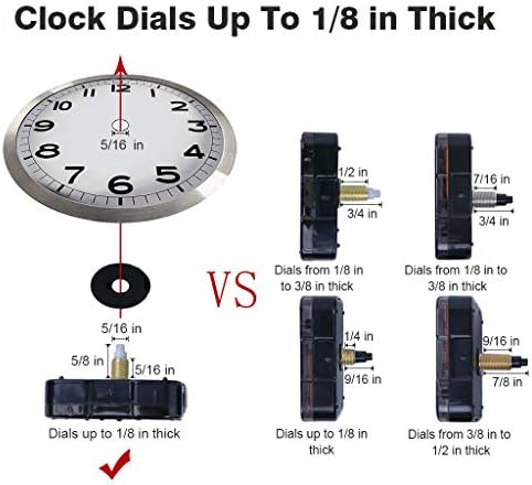 High Torque 12888 Clock Movement Mechanism with 3 Pairs of Hands, Silent Sweep Quartz Clock Motor Kit for Clock Repair DIY Replacement (Total Shaft Length 5/8 in, Black)