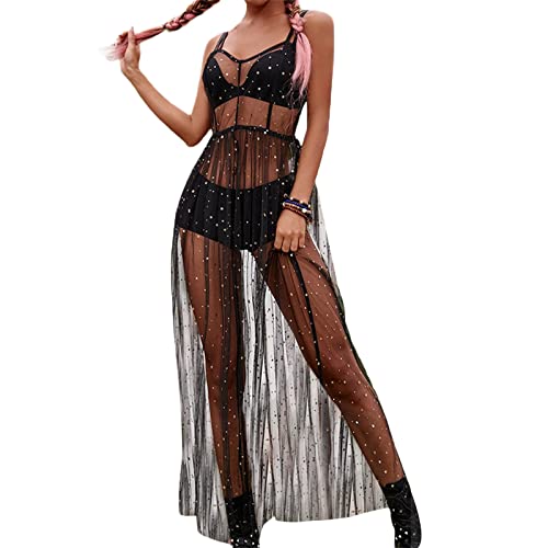 PDYLZWZY Damen Glitter Durchsichtiges Mesh Kleid Strand Bikini Cover Up...