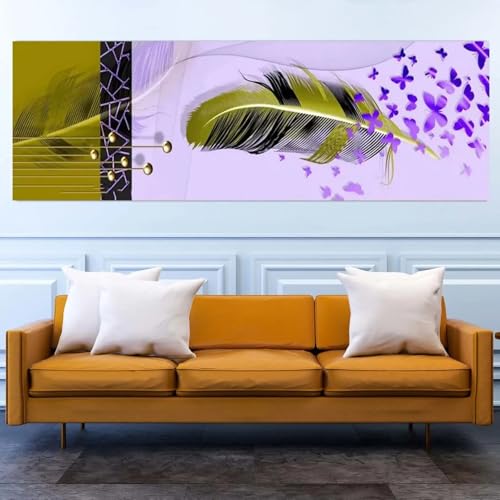 Peinture abstraite plumes nordiques 60x180 cm toile lumineuse pour salon