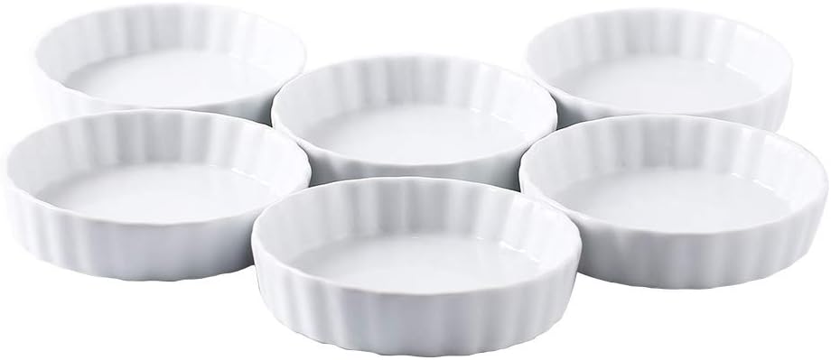 6 OZ Super White Durable Porcelain Quiche Baking Dish（ creme brulee souffle ） Set Of 6