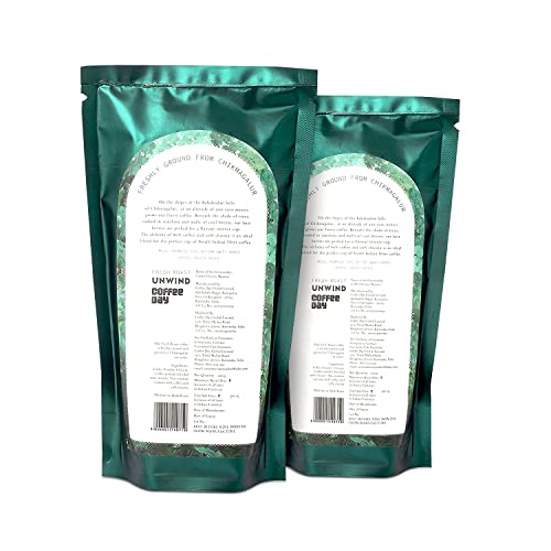 Image of Cafe Coffee Day UNWIND Filter Coffee Powder with Stovetop Filter Coffee Maker (6 cups) | 80% Coffee, 20% Chicory | Freshly Roasted Ground Coffee Powder, Medium to Dark Roast | Pack of 2 (200gm each)