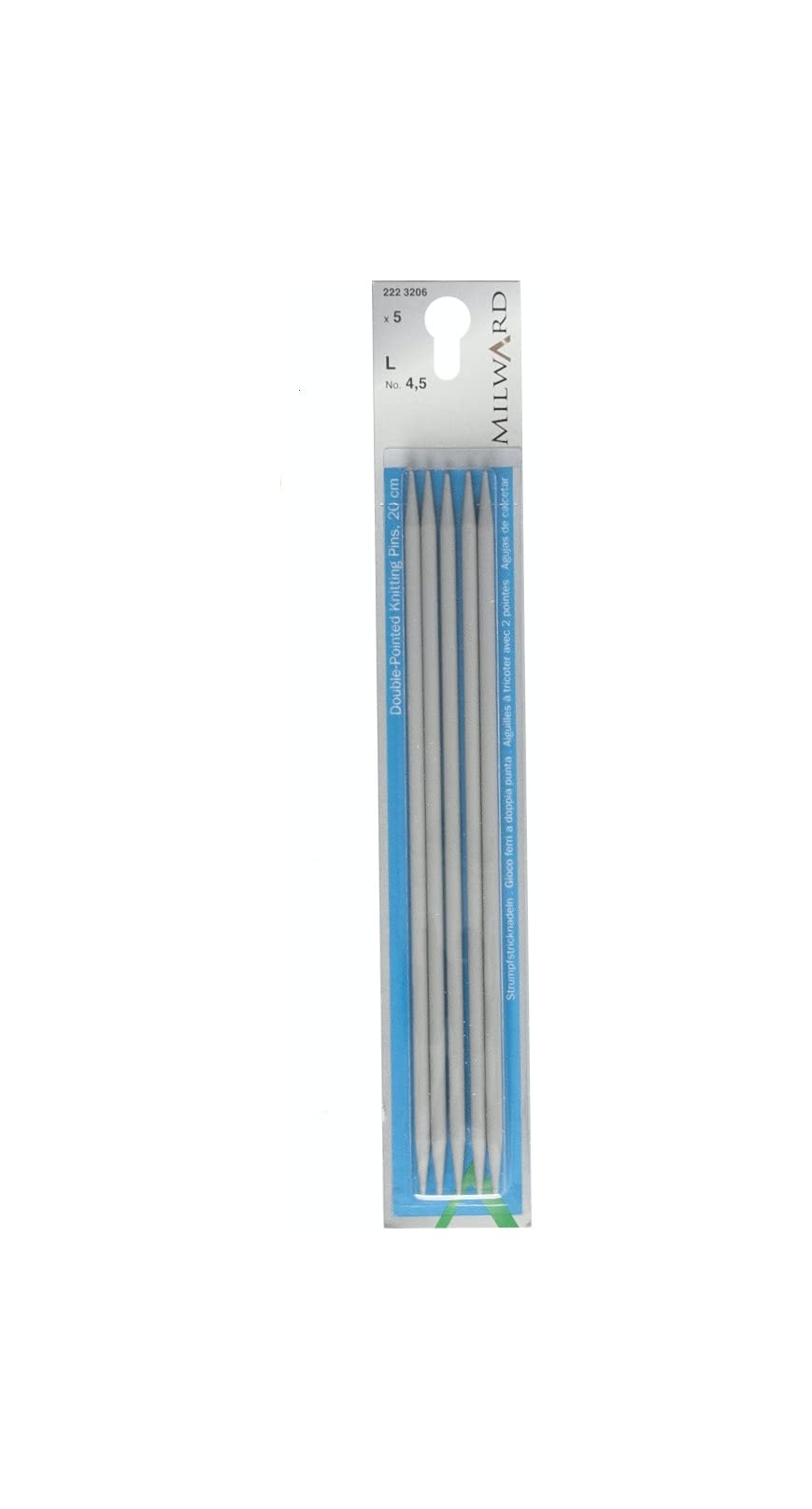 Milward Double Point Knitting Needles, Set of Five, 20cm, 4.5mm