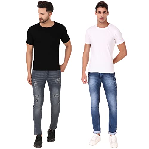 Image of Men's Plain Tshirt | Any Time Wear | Black & White Tshirt |Regular fit Half Slevees Round Neck Pure Cotton Black & White Tshirt | Pack of 2 | Pack of 3
