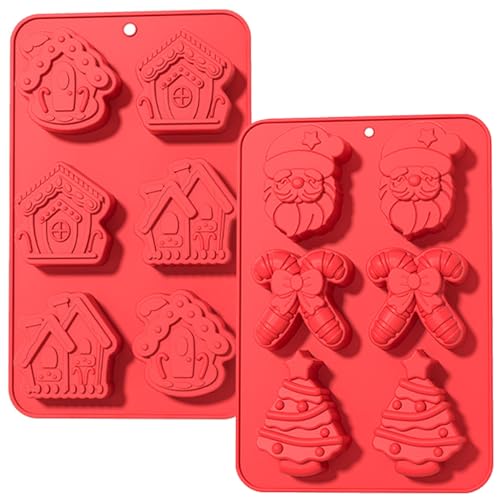 YXHZVON 2 Piezas Molde Silicona Navidad, Moldes De Silicon Chocolate, 6 Cavidades Molde Bombones para Chocolate,Bombones Decoraciones Navideñas(Rojo)