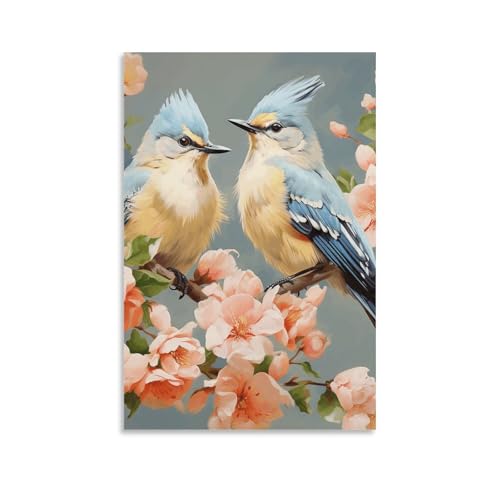 Décoration murale esthétique fleurs et oiseaux 60 x 90 cm pour rafraîchir un salon
