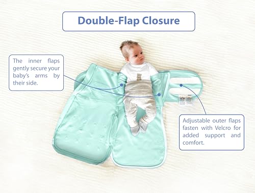 Image of The Safer Swaddle | Innovative Safety-Snaps adjust Length to Keep Baby's Face Uncovered - for Next-Level Safety. Dual Flap secures Arms & Wraps Snugly. Shoulder-, Hip-Healthy (Small (0-3 M), Mint)