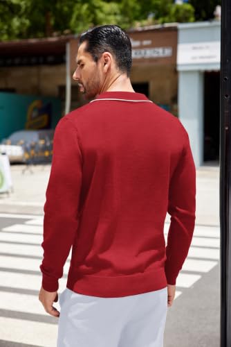 COOFANDY Camiseta Polo de Punto para Hombre de Manga Larga con Cuello, Suéter Casual Empresarial, Estilo Clásico con Bajo y Puños Acordonados, Ideal para Golf y Viajes miniatura 3