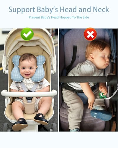 Image of KAKIBLIN Baby Travel Pillow, Baby Neck Pillow for Car Seat, U-Shaped Head and Neck Support for Stroller Pushchair, Soft Cooling Breathable Infant Head Pillow for Newborn Toddler