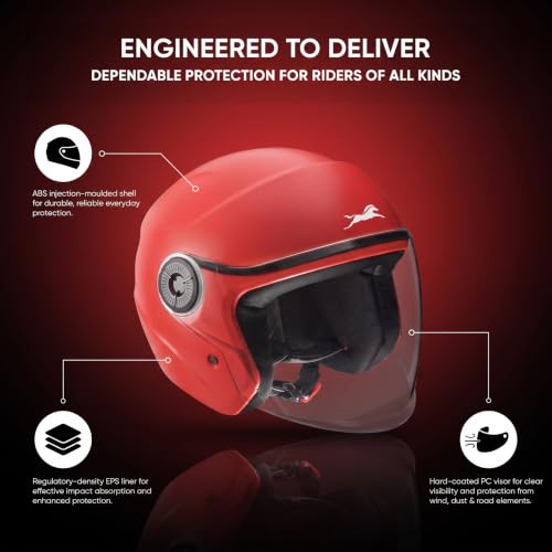 Image of TVS ACE ISI Certified Open face Unisex Helmet with Full Coverage Visor Available in 8 Colors | Lightweight Comfort-Fit Microfiber Liner Equipped with Quick Release Chin Strap