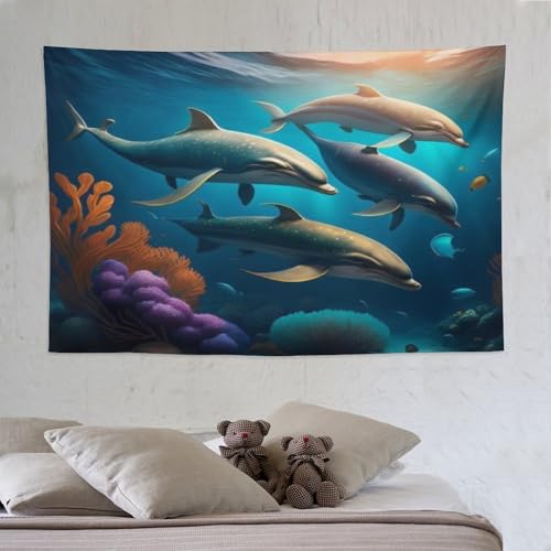 Tapisserie dauphin 150x230cm pour cacher un mur abîmé et décorer un salon en tissu