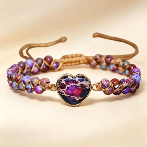 Image of Women Boho Wrap Bracelet,Handmade Natural Stone Crystal Emperor Beads Heart Bracelet, Fashion Bohemian Jewelry Gift for Women