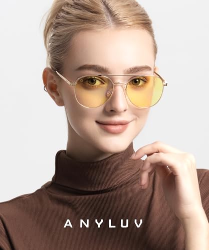 Image of ANYLUV Blue Light Glasses for Men, Circular Frame Single Brow Bridge Design Campus Style Glasses Anti Eyestrain for Screen