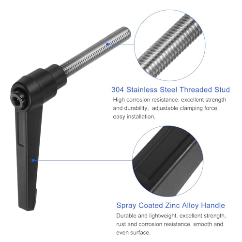 Image of uxcell 2pcs Clamping Lever Handles, M8 x 50mm 304 Stainless Steel Threaded Male Stud, Adjustable Handles Locking Quick Release Ratchet Push Button Bolt Knobs, Black