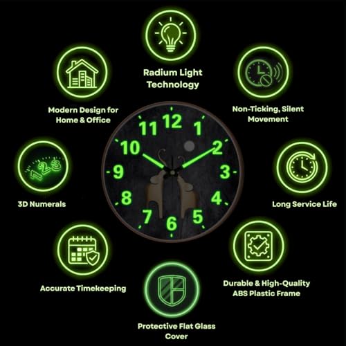 Image of Ash & Roh Radium Glow Wall Clock, 12 Inch Night Light Wall Clock Silent Non-Ticking, Battery Operated Wall Clocks for Living Room Kitchen Office Bedroom, (Radium Elephant)