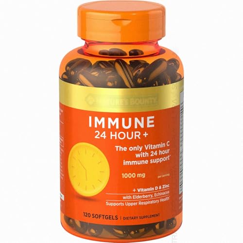 Nature_Bountys Immune 24 Hour + 1000mg Vitamin C (120 Count.) with Vitamin D, Zinc, Elderberry & Echinacea - Non-GMO, Rapid Release Softgels