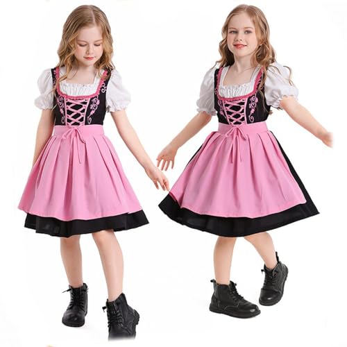 Girls Oktoberfest Dirndl Dress Puff Sleeves German Traditional Bavarian Square Neck Halloween Dress Up Outfit2